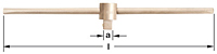 A T-shaped tool with a cylinder in the center of the bar pointing downward, with a square socket drive. The horizontal bar lies vertical, and the square drive part in the center is has a measurement labeled "a". The full length of the sliding T-bar is mar